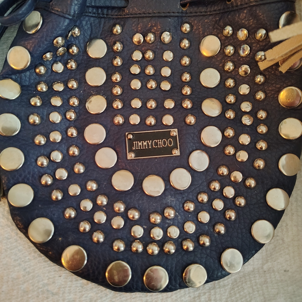 Jimmy Choo Navy and Gold Studded Shoulder Bag